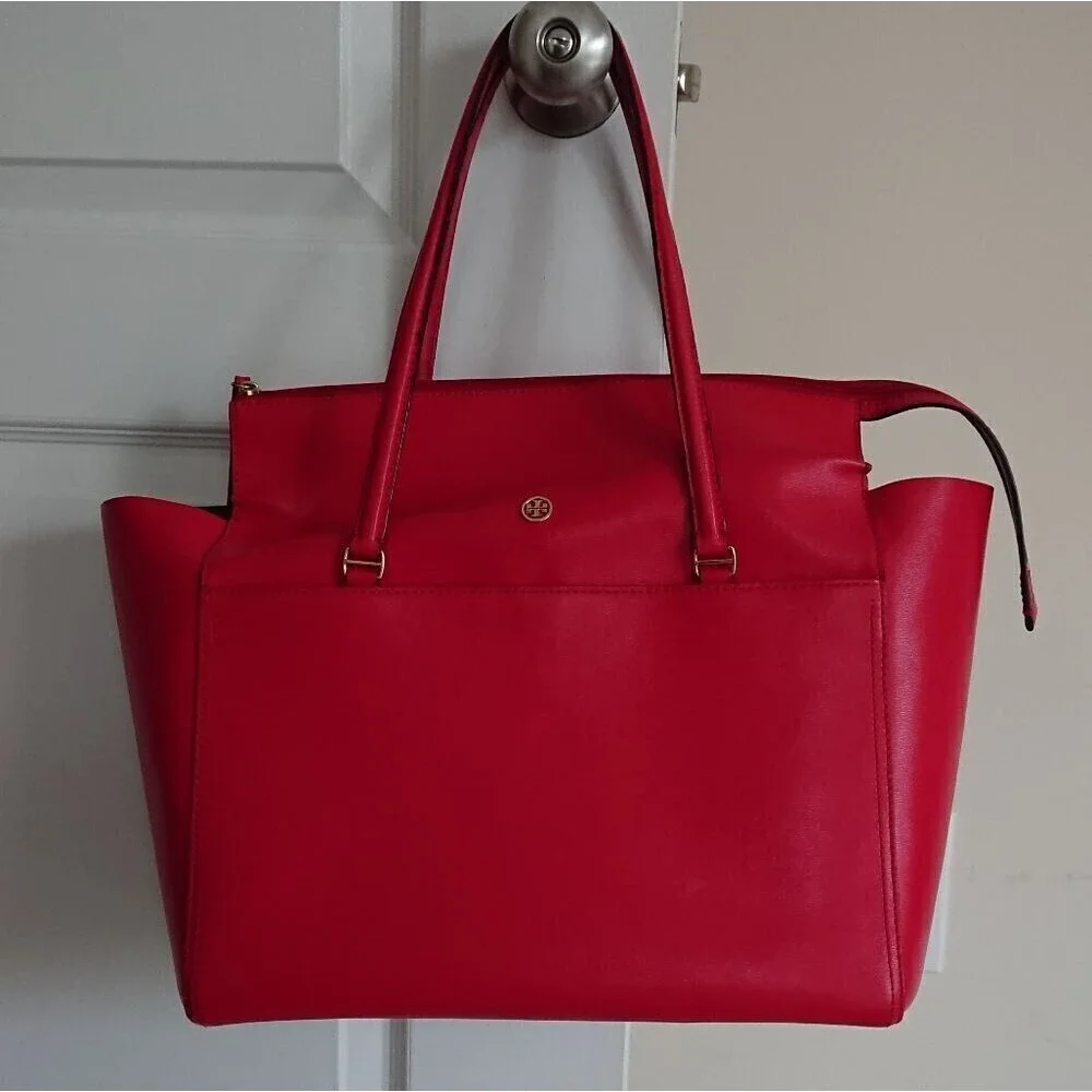 Tory Burch Parker Tote Top Zip Handbag Satchel Red Ginger